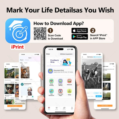 A4 Wireless Bluetooth PDF Printer Mini Portable Thermal Mobile Maker for Home Office PDF Photo Print with 50Pcs Thermal Paper