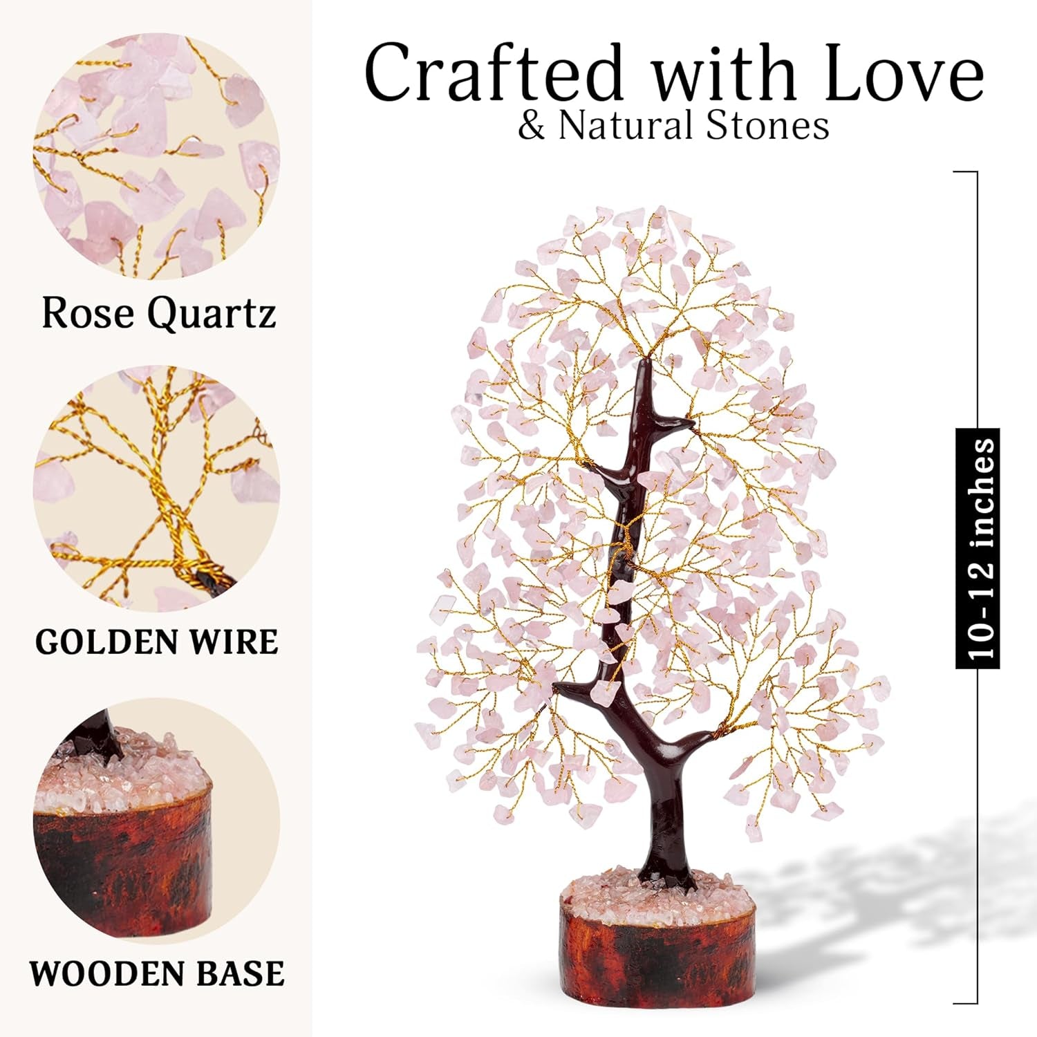 Rose Quartz Crystal Tree of Life for Women Office Decor, Good Luck, Money, Meditation, Positivity, Handmade Healing Crystal Stones Bonsai Tree Spiritual Birthday Gifts for Women