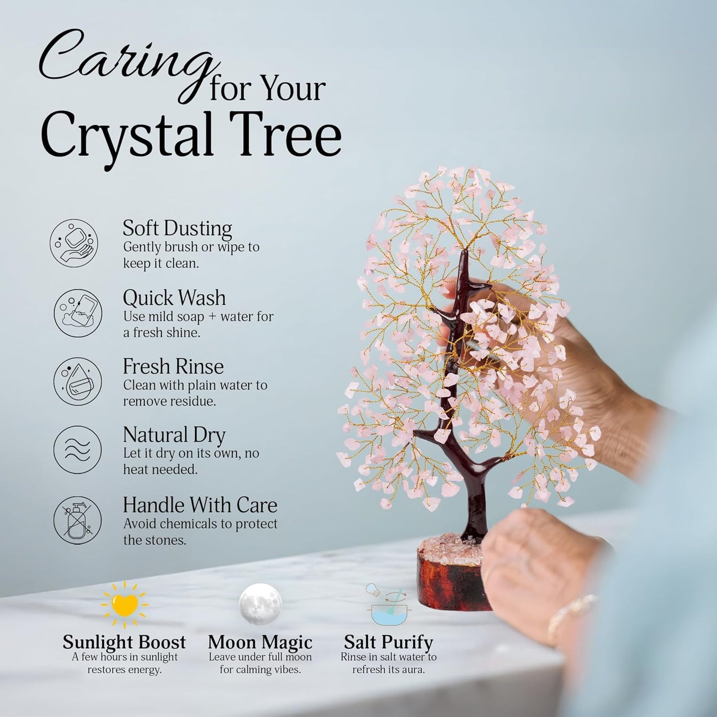 Rose Quartz Crystal Tree of Life for Women Office Decor, Good Luck, Money, Meditation, Positivity, Handmade Healing Crystal Stones Bonsai Tree Spiritual Birthday Gifts for Women