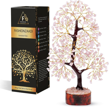 Rose Quartz Crystal Tree of Life for Women Office Decor, Good Luck, Money, Meditation, Positivity, Handmade Healing Crystal Stones Bonsai Tree Spiritual Birthday Gifts for Women