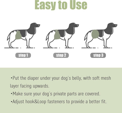 Washable Male Dog Diapers (Pack of 3) - Washable Male Dog Belly Wrap (Small - 11"- 14" Waist)