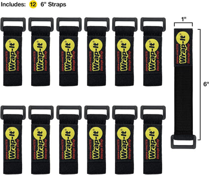 Super-Stretch  Straps, 6" (12 Pack) - Elastic Hook and Loop Cinch Straps - Extension Cord Organizer, Hose Strap, Cable Straps, Tool Strap, Cord Wrap, Cord Keeper and Cable Storage