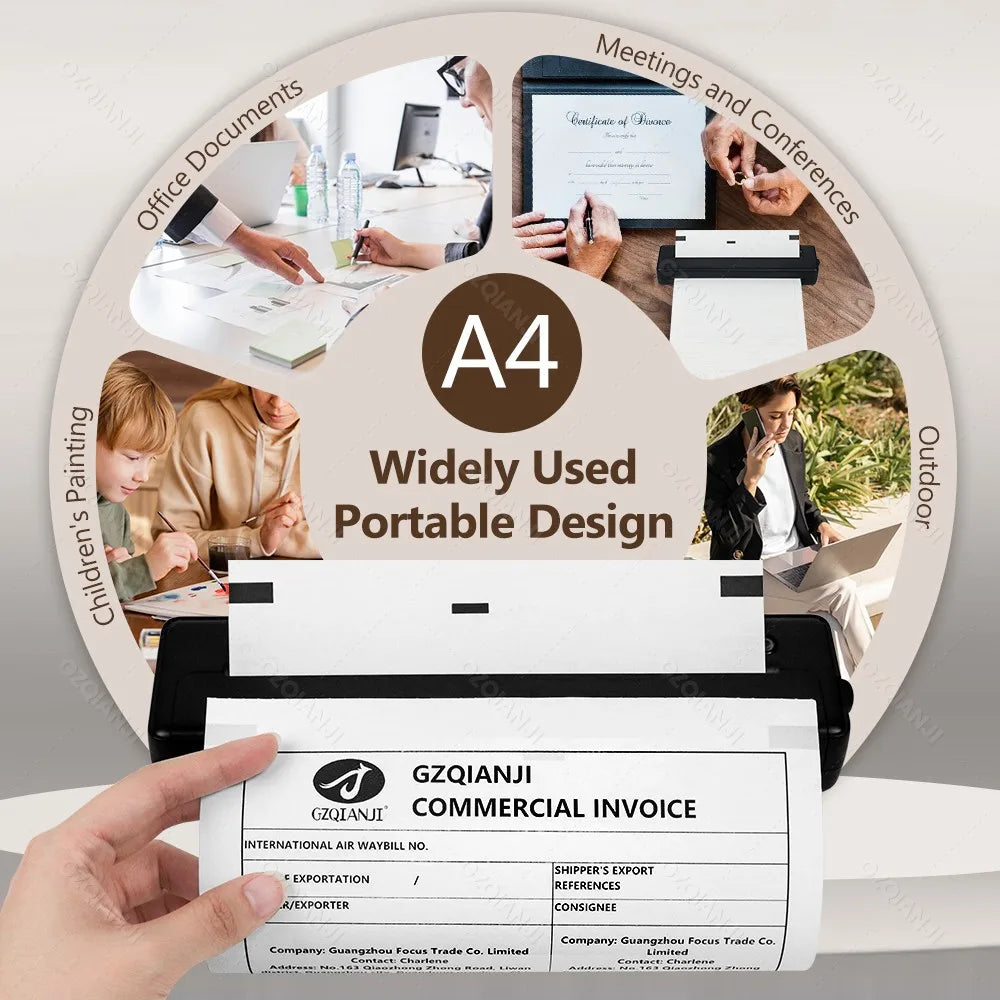 A4 Wireless Bluetooth PDF Printer Mini Portable Thermal Mobile Maker for Home Office PDF Photo Print with 50Pcs Thermal Paper